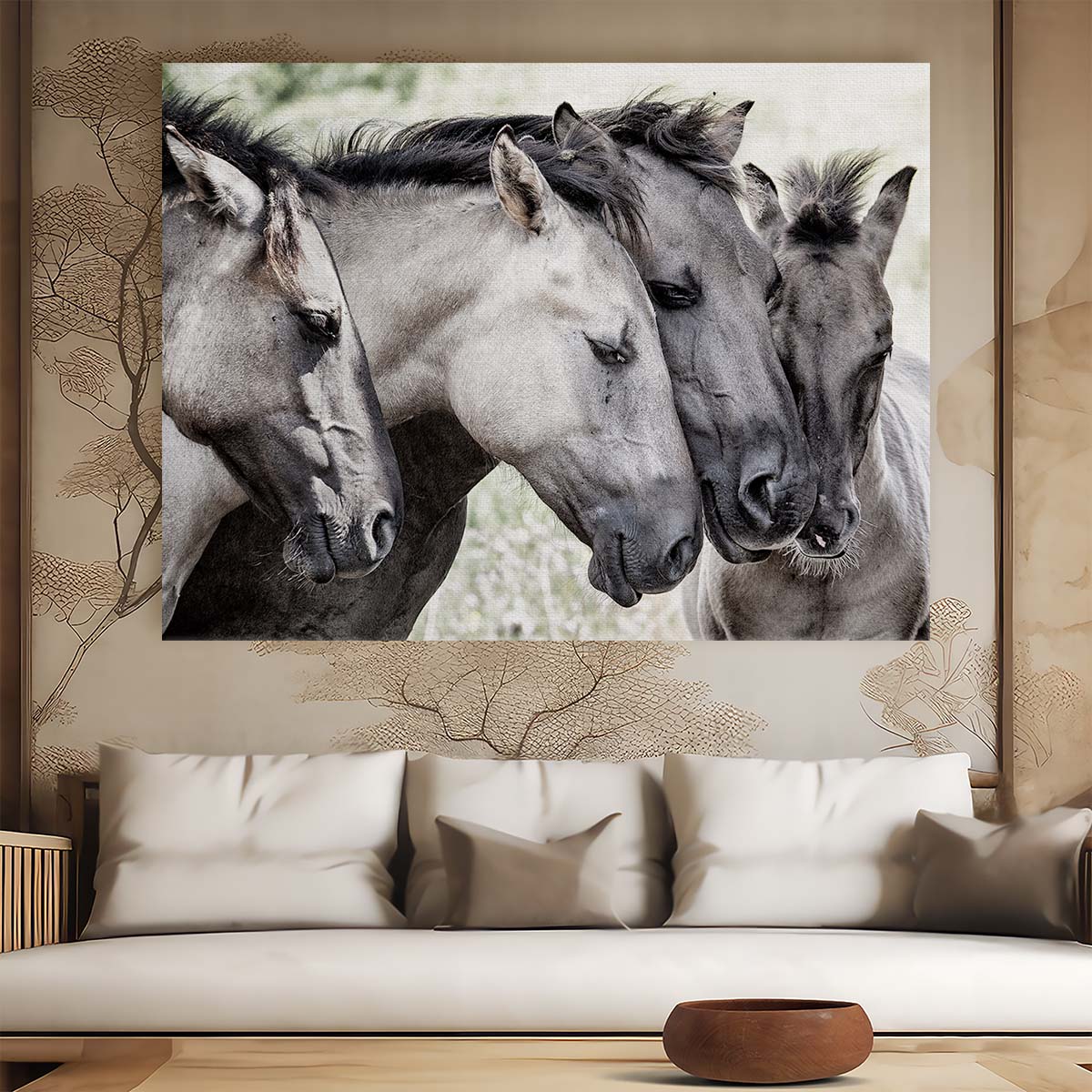 Romantic Konik Horses Countryside Encounter Wall Art by Luxuriance Designs. Made in USA.