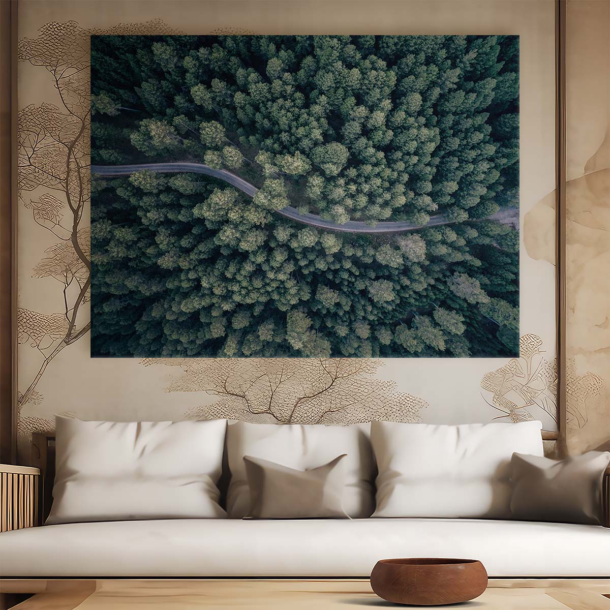 Aerial Forest Road Perspective Wall Art by Luxuriance Designs. Made in USA.