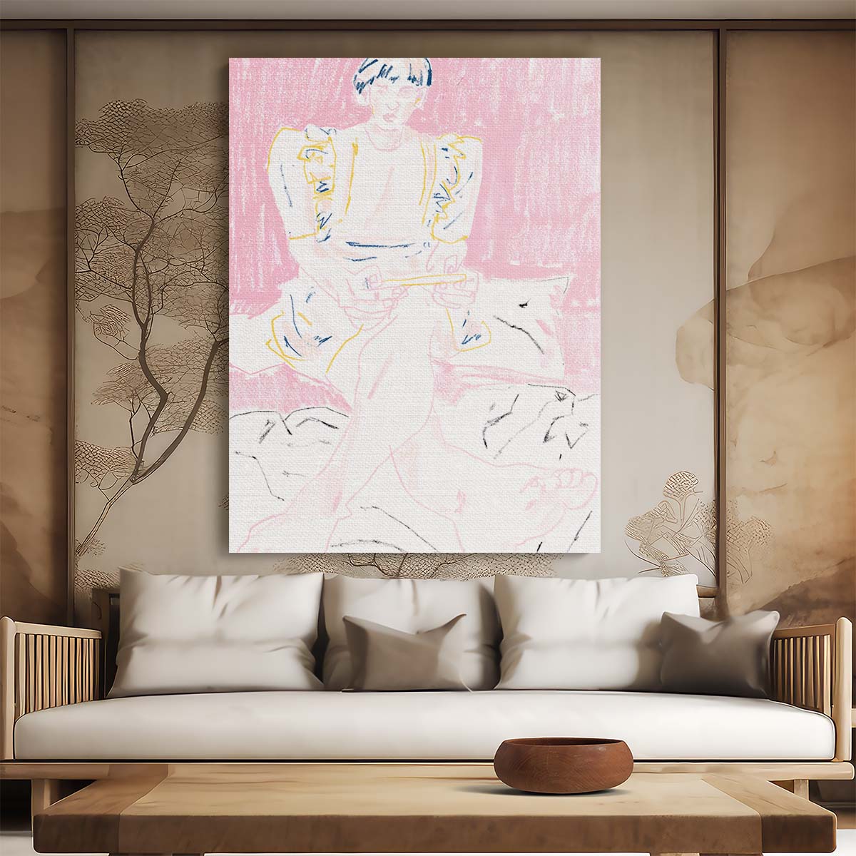 Pink Pastel Gamer Girl Portrait, Figurative Illustration by Francesco Gulina by Luxuriance Designs, made in USA