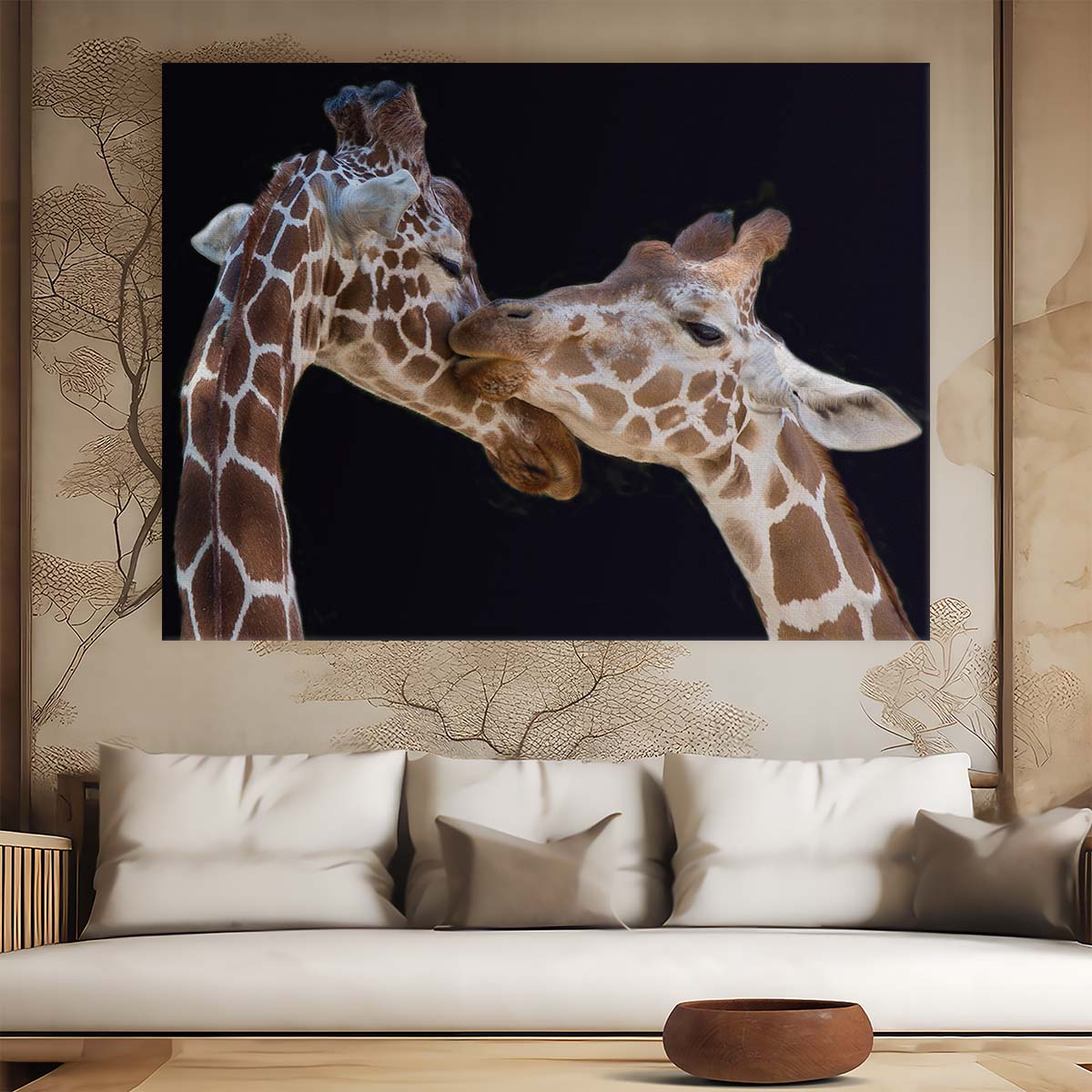 Romantic Giraffe Couple Embrace Zoo Love Wall Art by Luxuriance Designs. Made in USA.