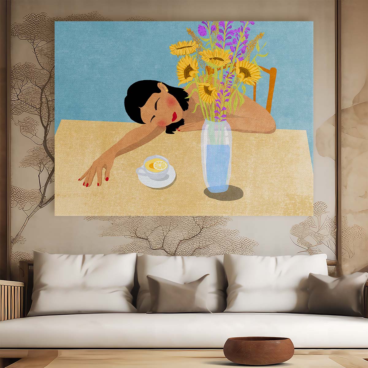 Sunflower Daydream Relaxing Figurative Wall Art by Luxuriance Designs. Made in USA.