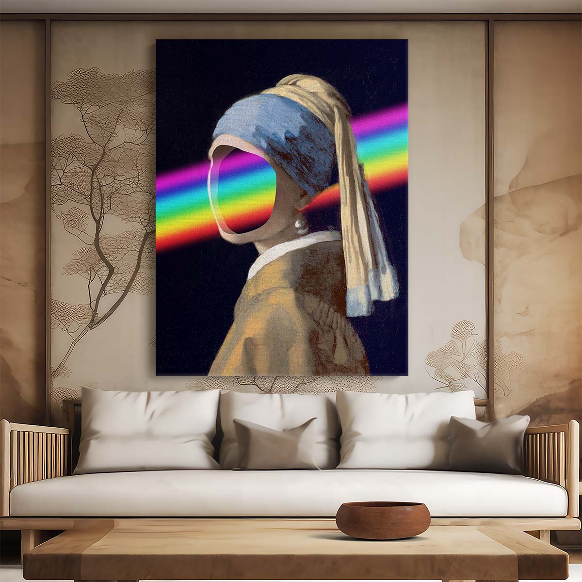 Vermeer's Girl with Pearl Earring Illustration Digital Rainbow Portrait Art by Luxuriance Designs, made in USA