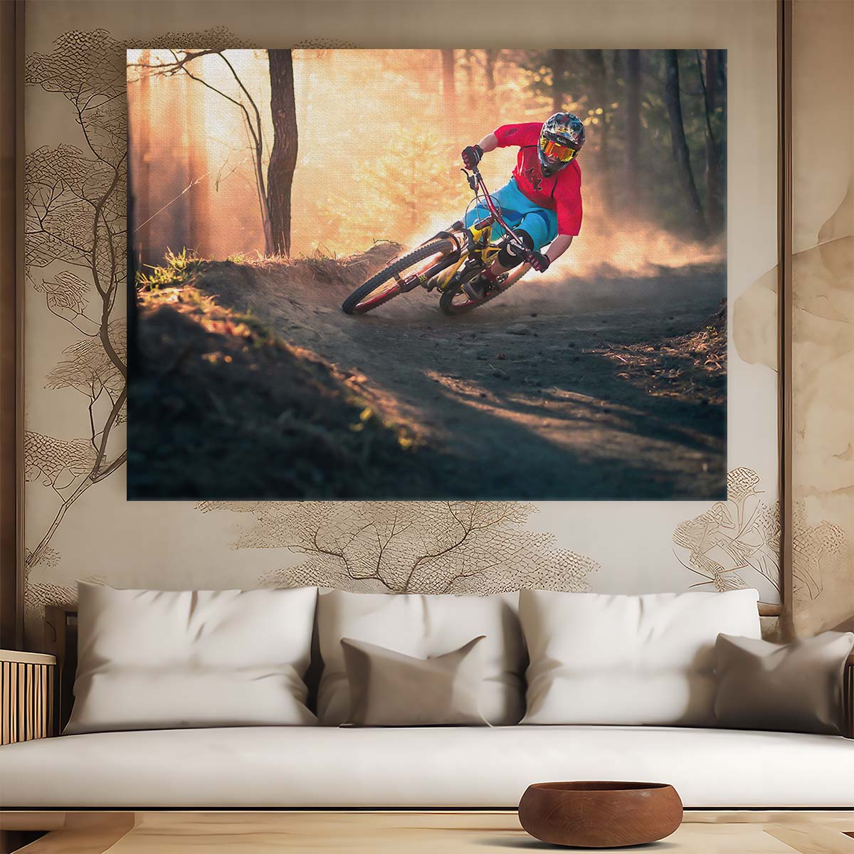 Golden MTB Freeride Adventure Bermed Corner Wall Art by Luxuriance Designs. Made in USA.