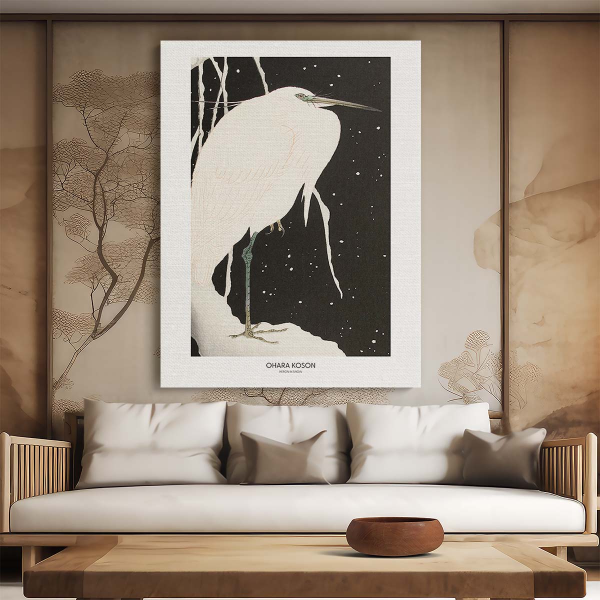 Ohara Koson's Vintage Japanese Heron in Snow Illustration Art by Luxuriance Designs, made in USA