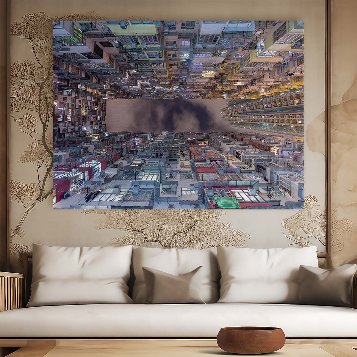 Hong Kong Iconic Night Cityscape Architecture Wall Art by Luxuriance Designs. Made in USA.