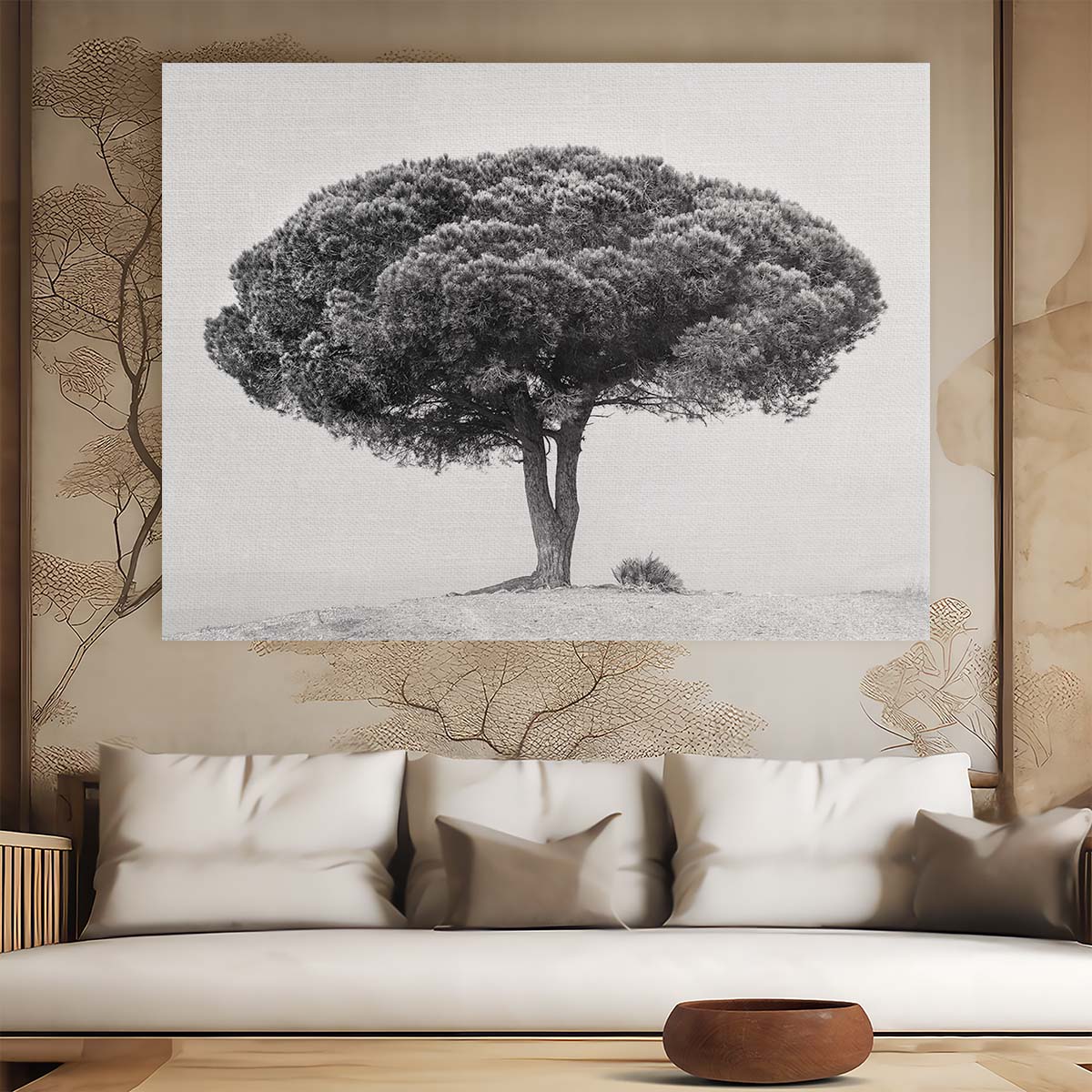 Serene Andalucian Pine Landscape Monochrome Wall Art by Luxuriance Designs. Made in USA.