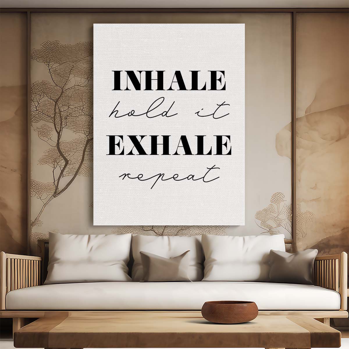 Motivational Breathing Quote Illustration in Black and White Typography by Luxuriance Designs, made in USA