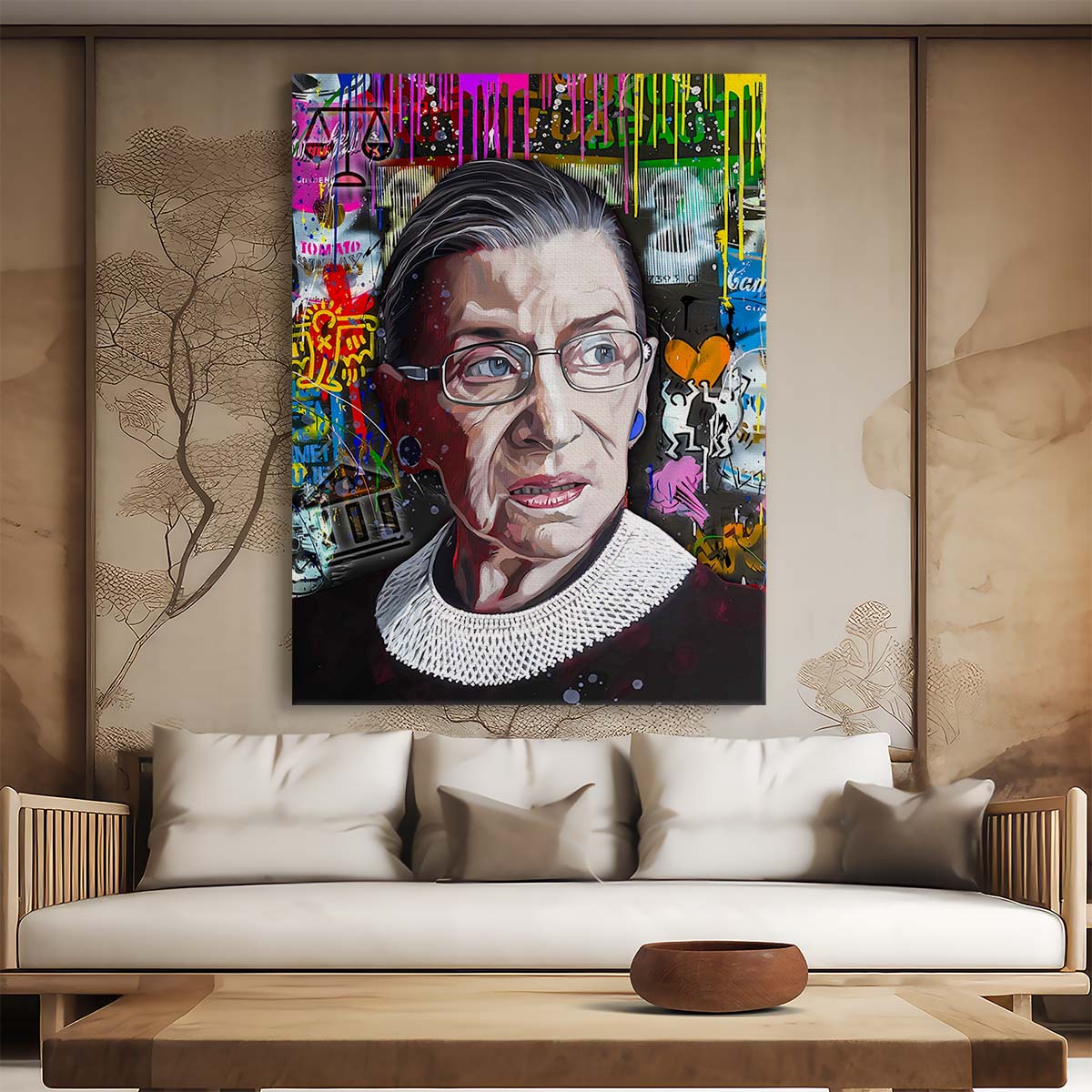 Justice Ruth Bader Ginsburg Portrait Graffiti Wall Art by Luxuriance Designs. Made in USA.