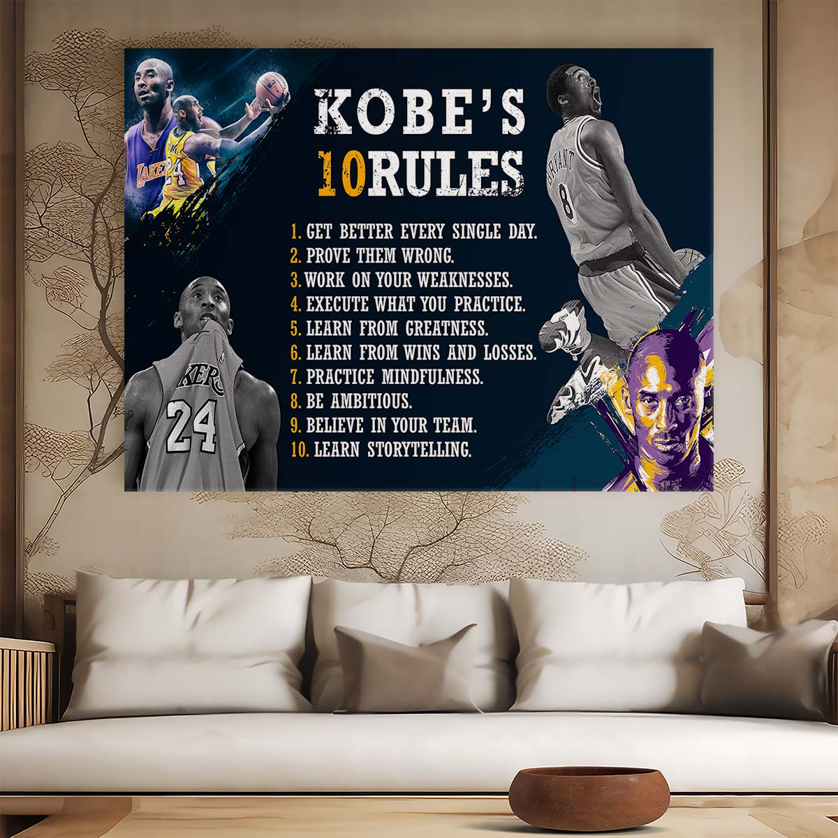 Kobe Bryant Ten Rules of Life Wall Art by Luxuriance Designs. Made in USA.