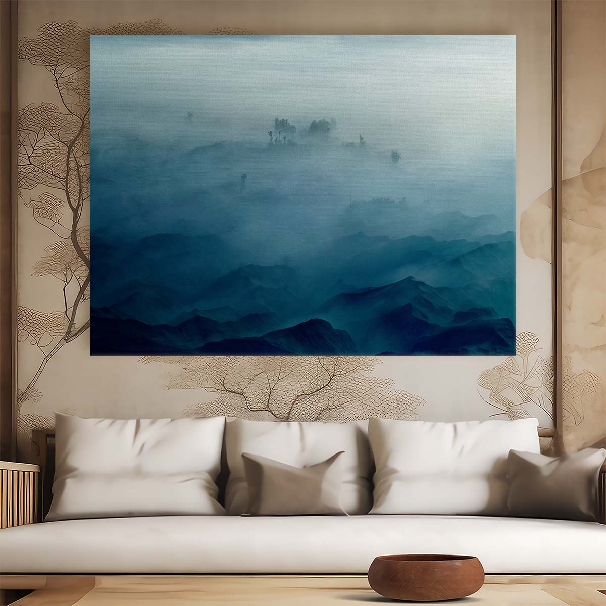 Misty Bromo Volcano Landscape Layers Wall Art by Luxuriance Designs. Made in USA.