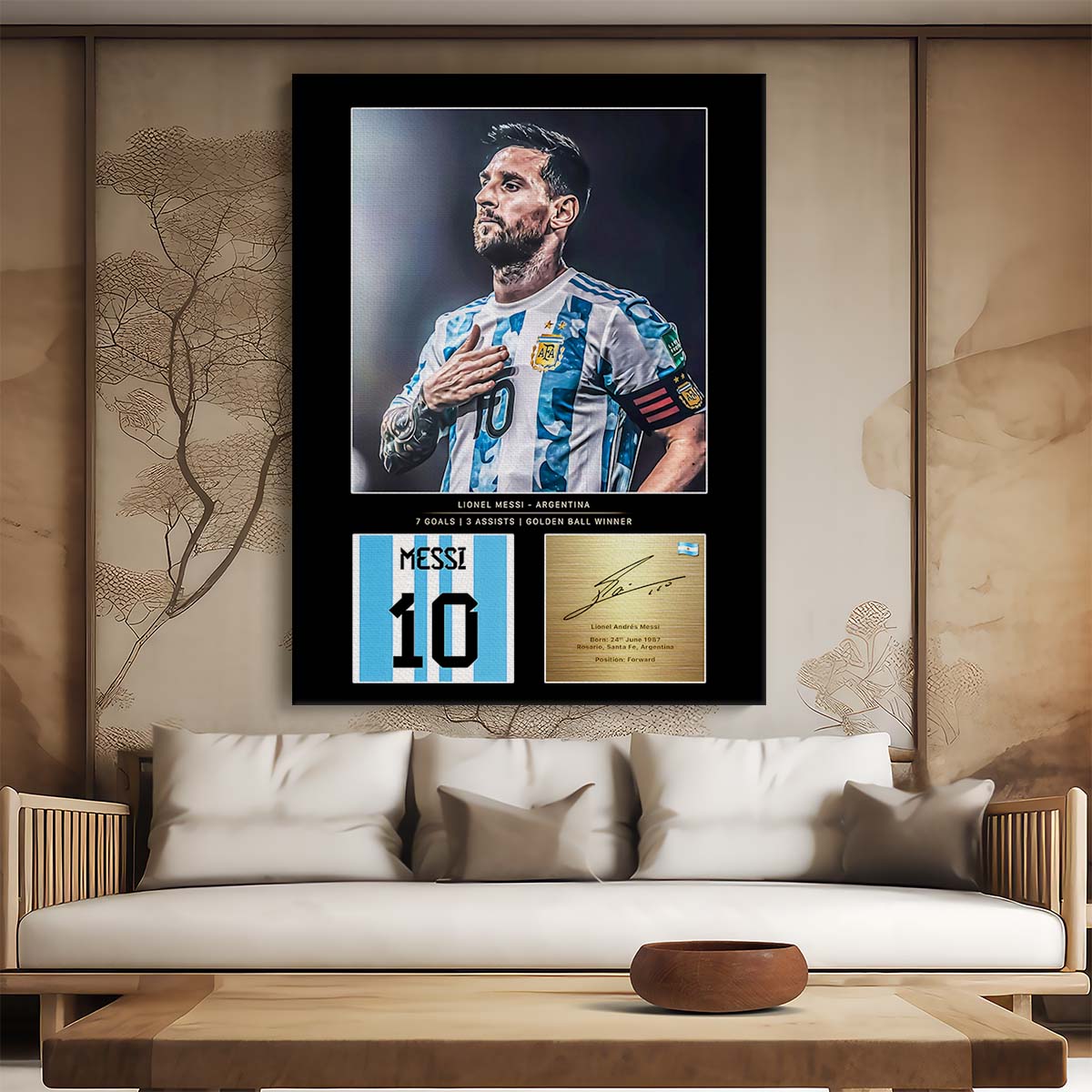 Leo Messi Golden Ball World Cup Signature Wall Art by Luxuriance Designs. Made in USA.