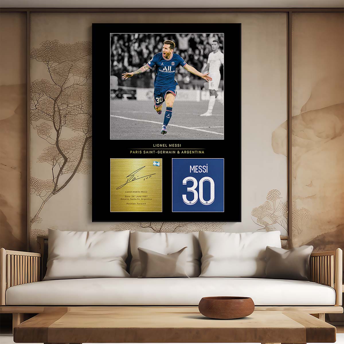 Leo Messi Paris Saint Germain Signature Wall Art by Luxuriance Designs. Made in USA.