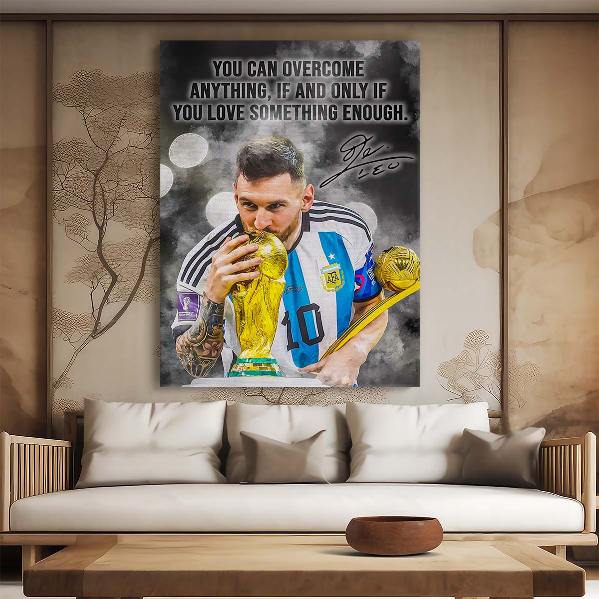 Leo Messi World Cup Overcome Anything Wall Art by Luxuriance Designs. Made in USA.