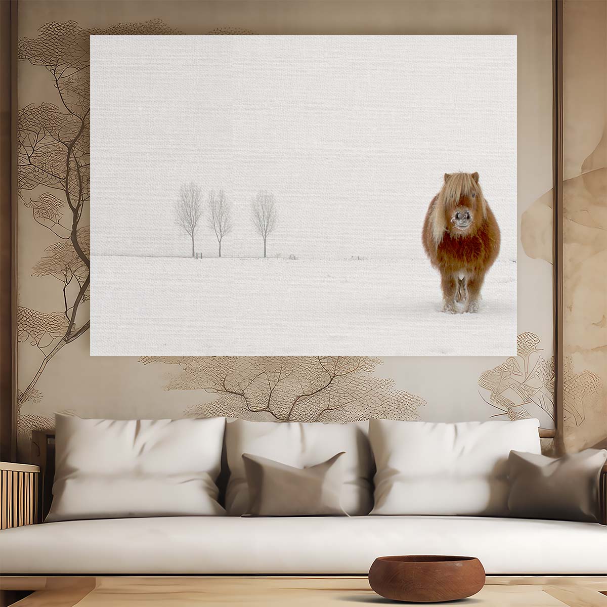 Solitary Pony in Snowy Landscape Wall Art by Luxuriance Designs. Made in USA.