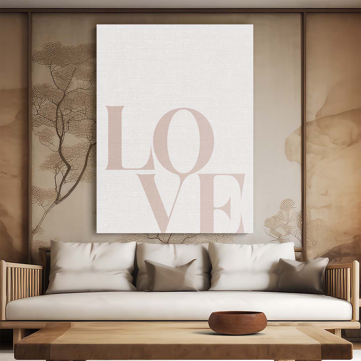 Love Beige Illustration Artwork with Quote on Bright Background by Luxuriance Designs, made in USA