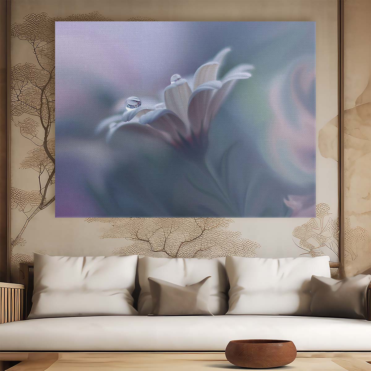 Delicate Floral Dewdrops Macro Pastel Wall Art by Luxuriance Designs. Made in USA.