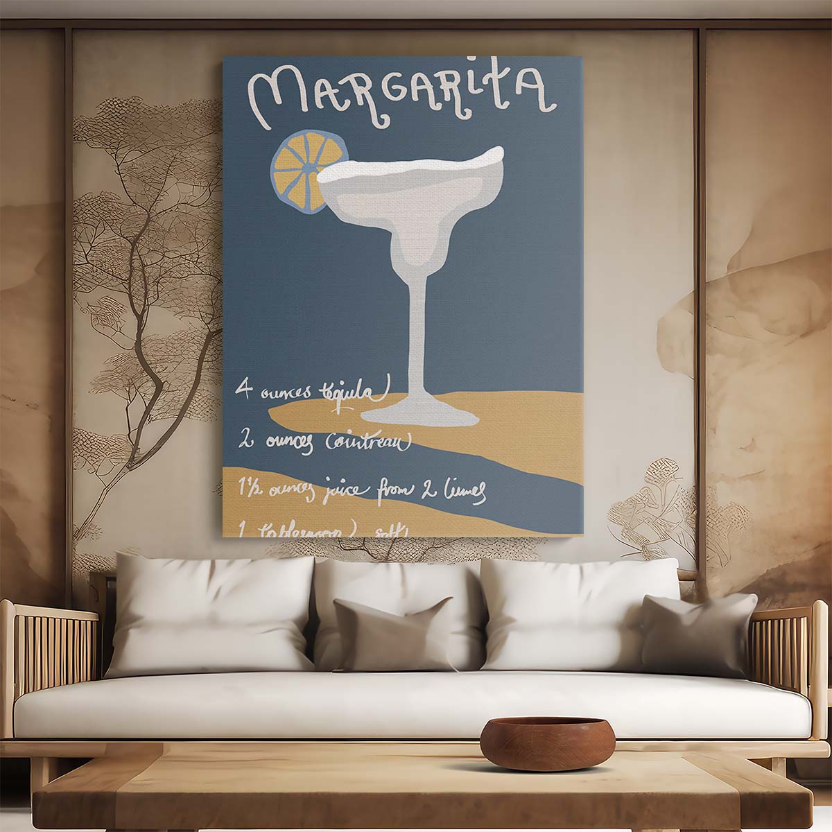 Mid-Century Margarita Cocktail Recipe Kitchen Wall Art Illustration by Luxuriance Designs, made in USA