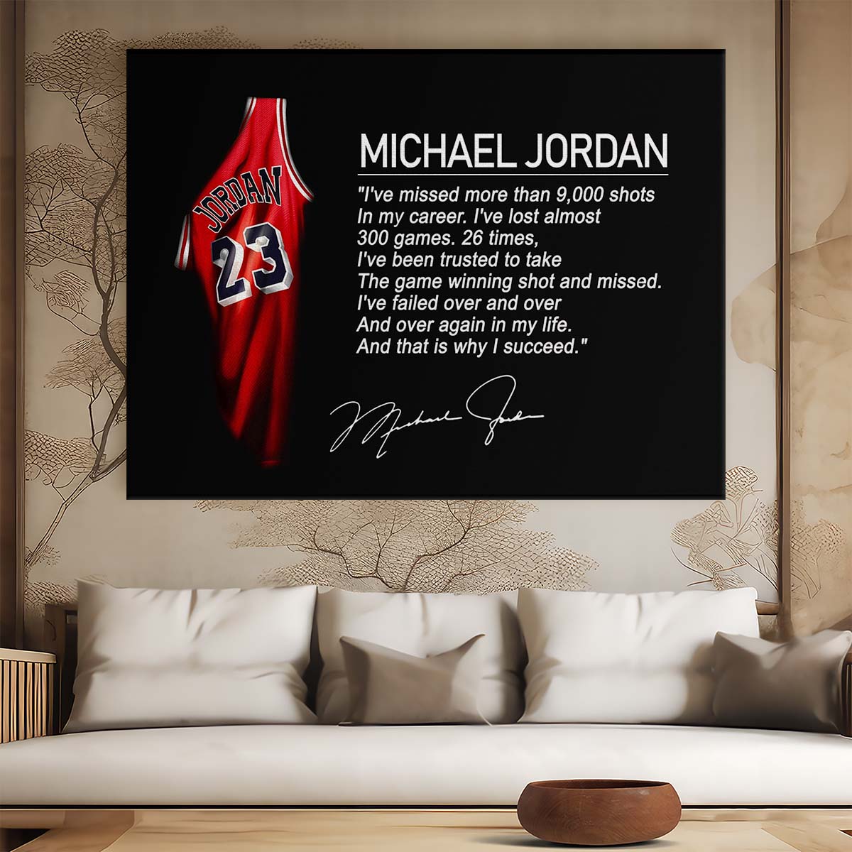 Michael Jordan I Succeed Because I Have Failed Wall Art by Luxuriance Designs. Made in USA.