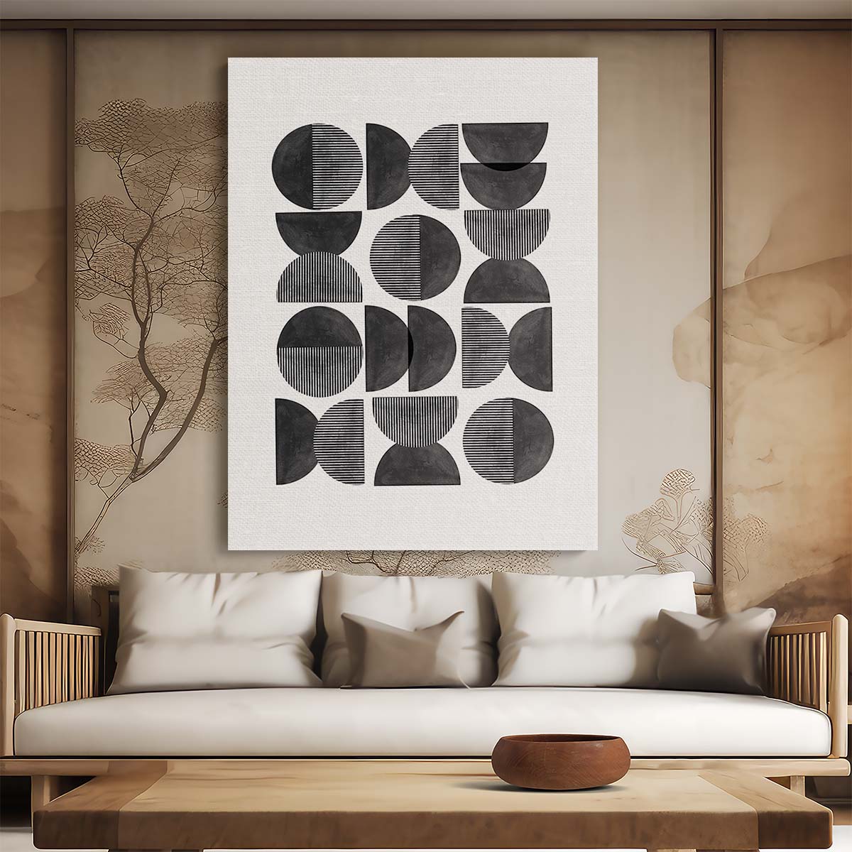 Mid-Century Geometric Illustration Artwork Abstract Monochrome Pattern by THE MIUUS STUDIO by Luxuriance Designs, made in USA
