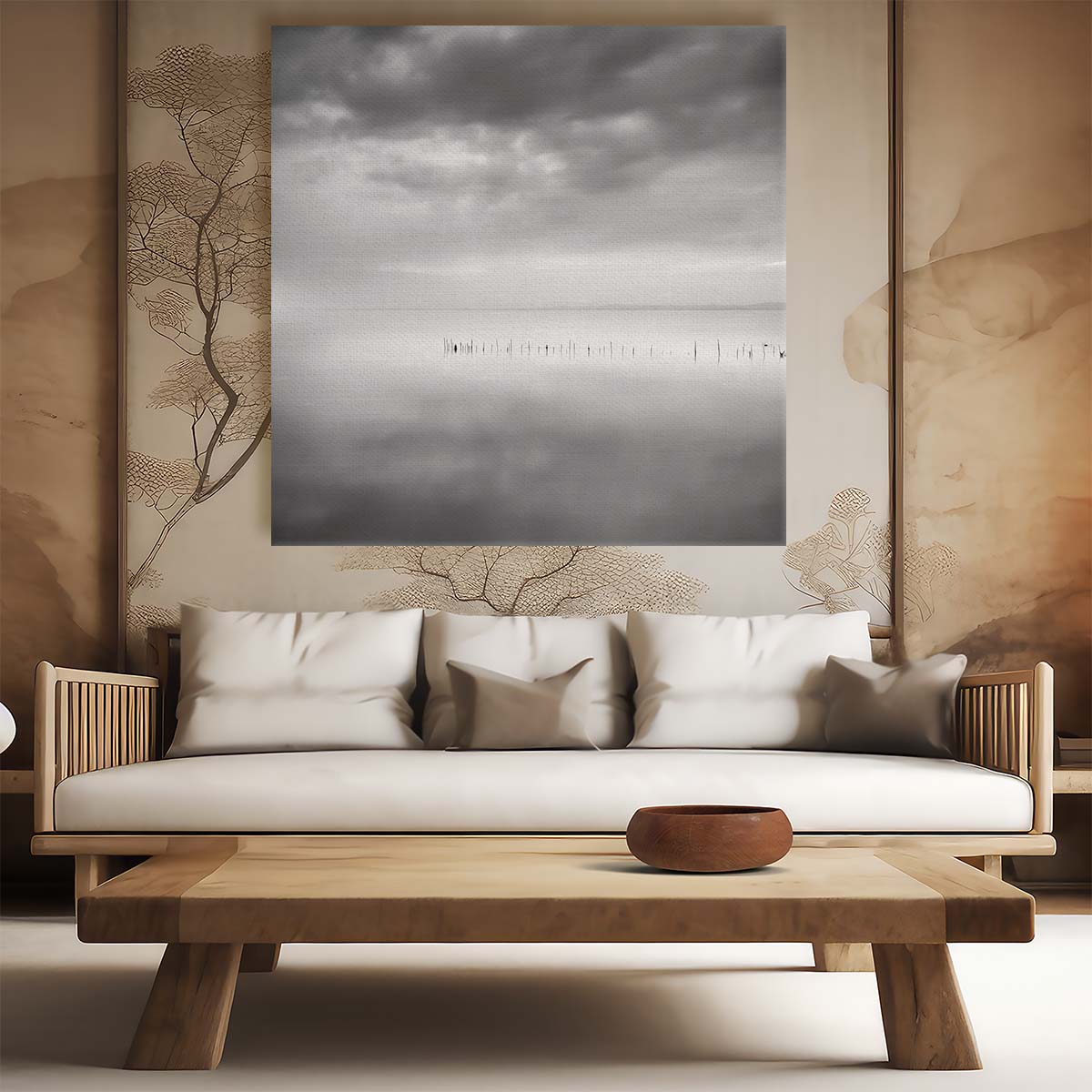 Monochrome Minimalist Lake & Sky Landscape Wall Art Photography by Luxuriance Designs. Made in USA.