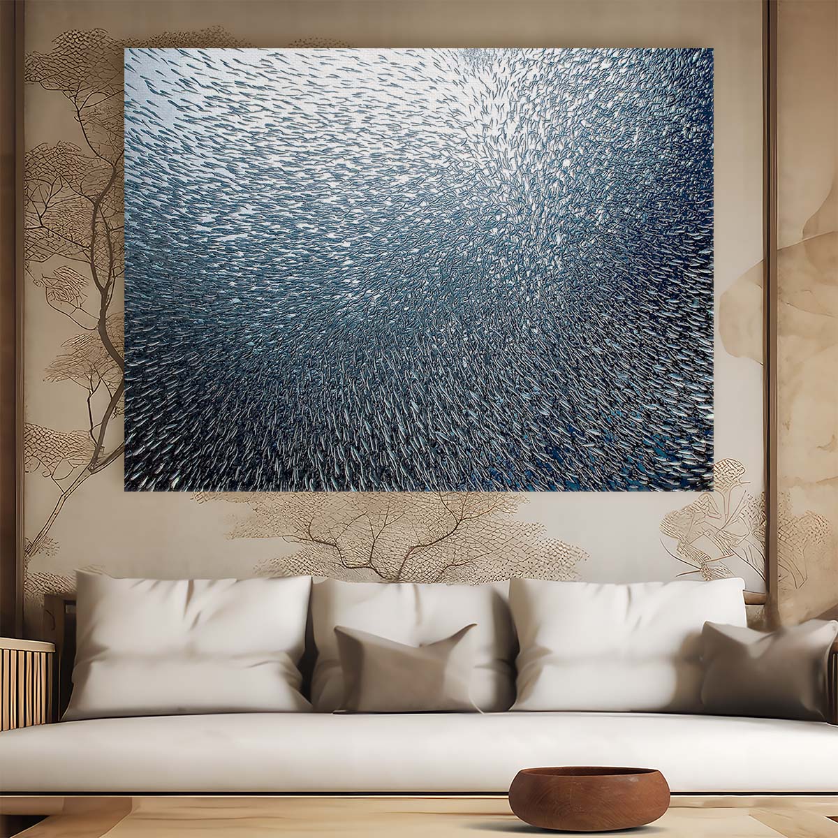 Moalboal Sardine Shoal Explosion Underwater Wall Art by Luxuriance Designs. Made in USA.