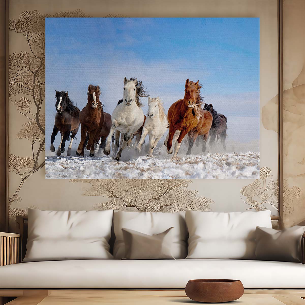 Gallop Through Snow Mongolian Horses Wall Art by Luxuriance Designs. Made in USA.