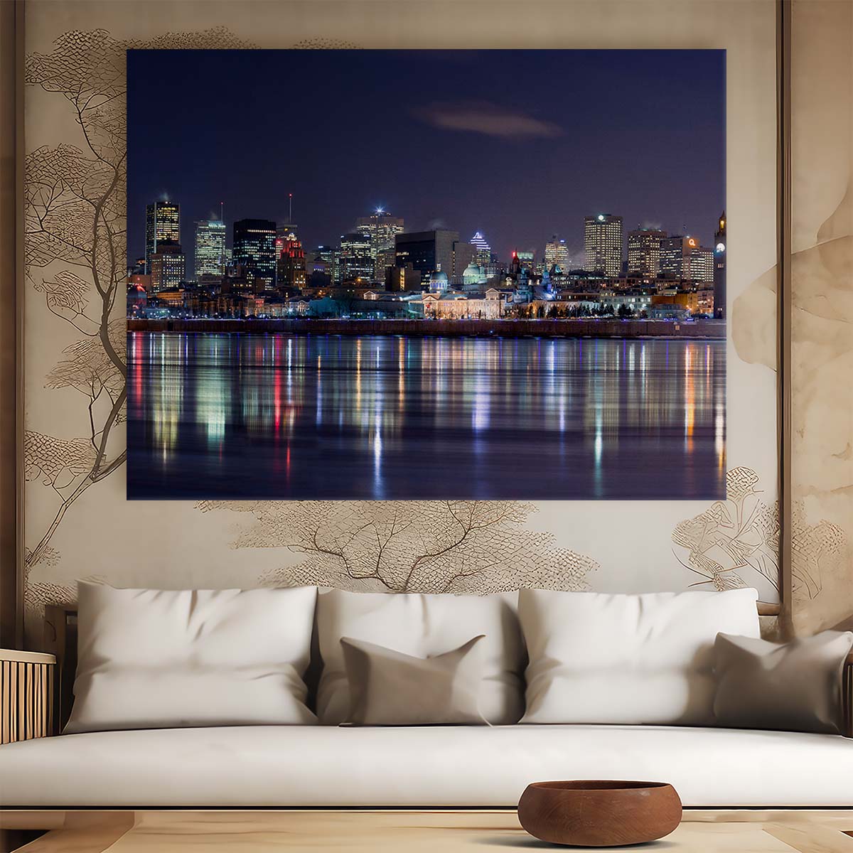 Montreal Skyline & Full Moon Reflection Wall Art by Luxuriance Designs. Made in USA.