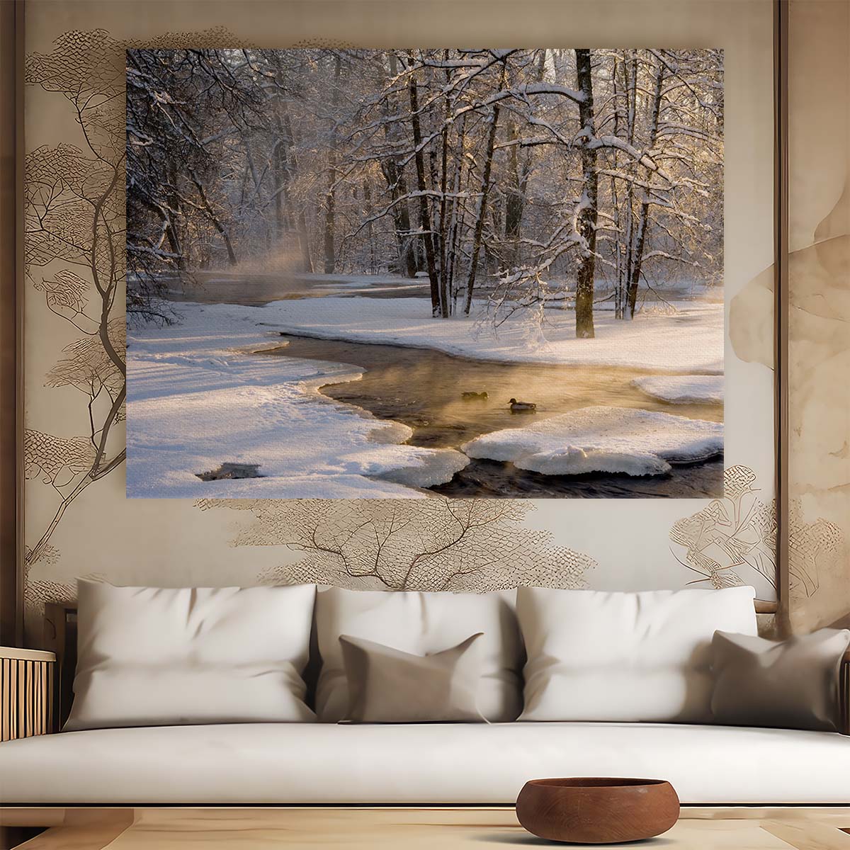 Sunrise Over Snowy Swedish Forest Landscape Wall Art by Luxuriance Designs. Made in USA.