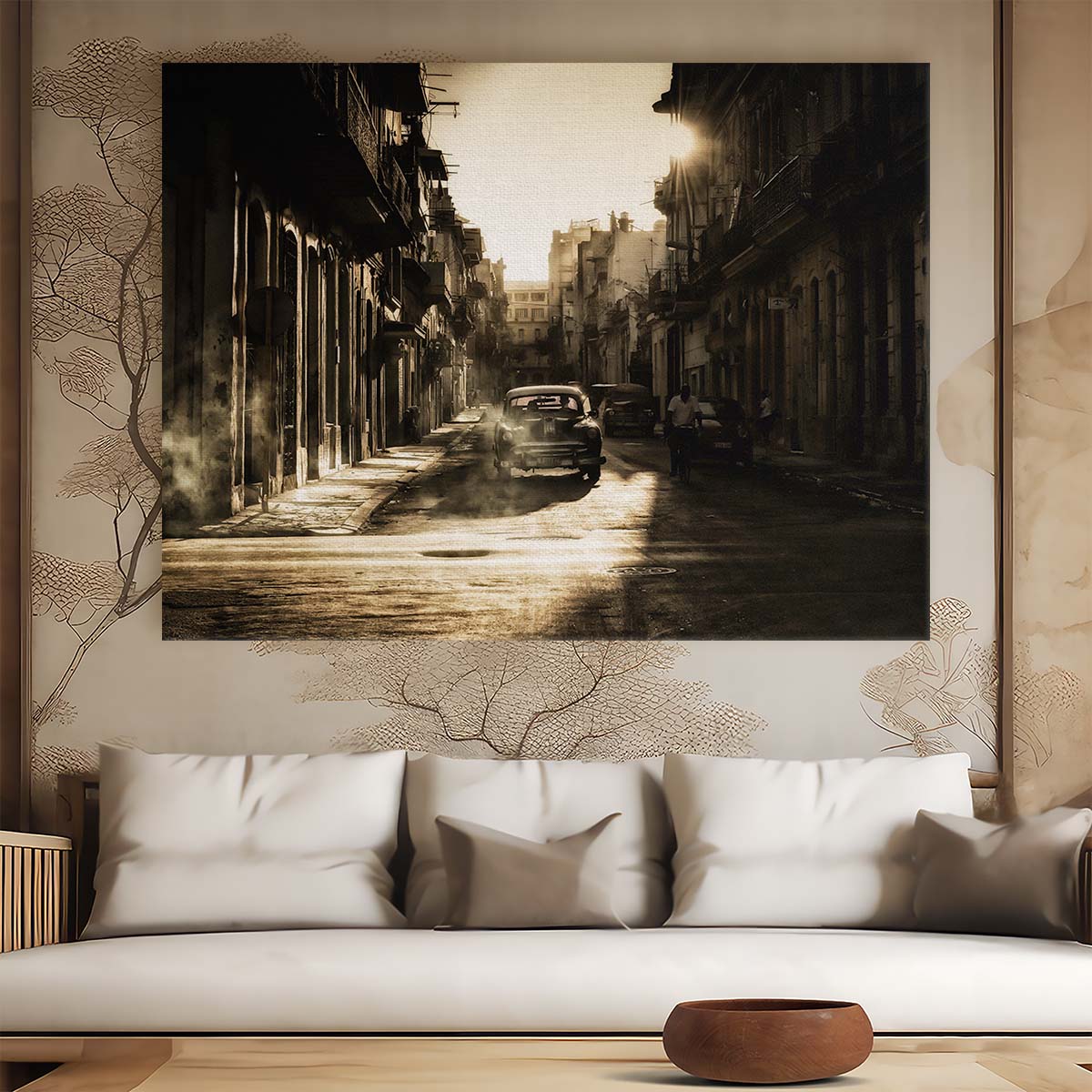 Sunrise Havana Vintage Cars & Bicycles Wall Art by Luxuriance Designs. Made in USA.