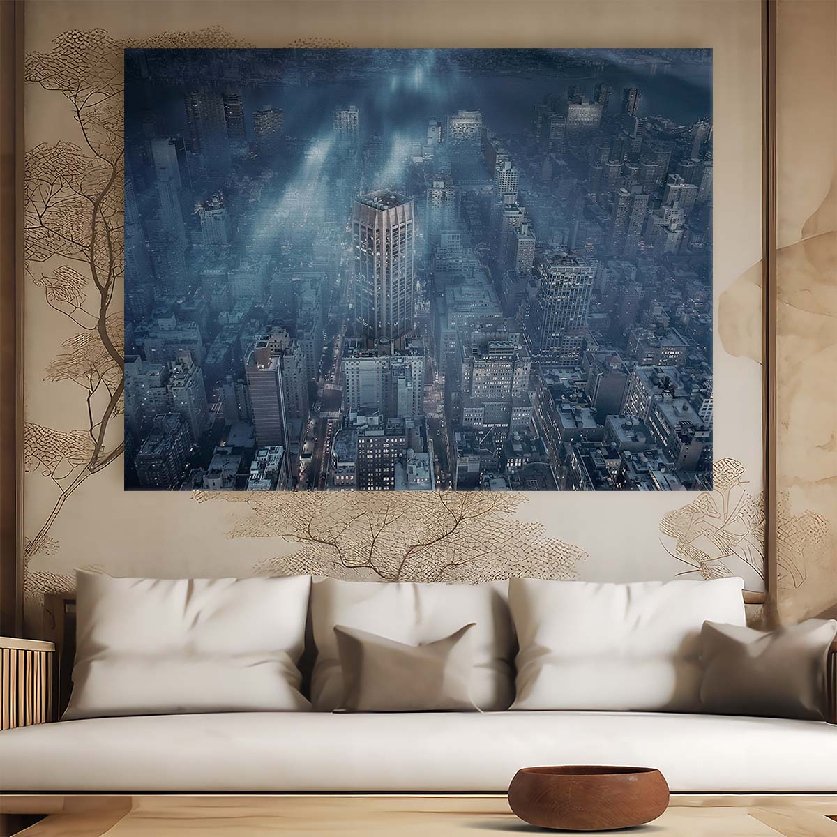 NYC Skyline Night Lights Cityscape Wall Art by Luxuriance Designs. Made in USA.