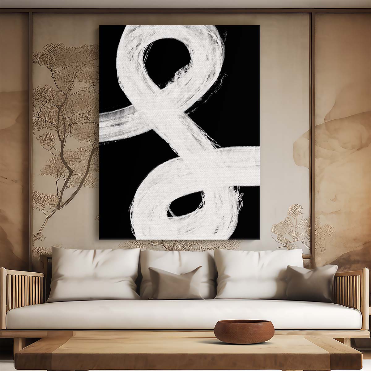 Monochrome Abstract Geometric Illustration Painting with Texture by Luxuriance Designs, made in USA