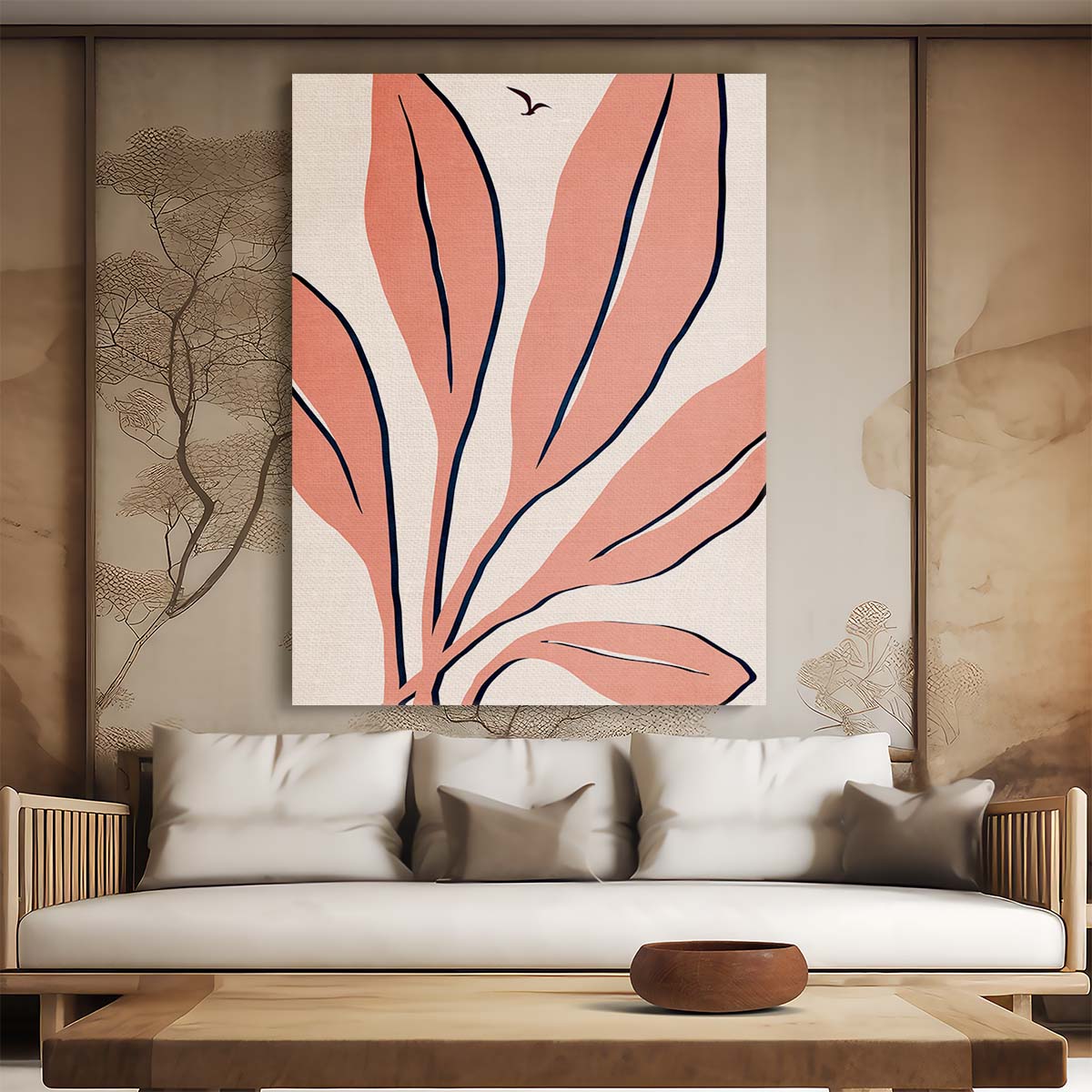 Kubistika's Bright Pink Ophelia Rose Illustration with Red Bird by Luxuriance Designs, made in USA