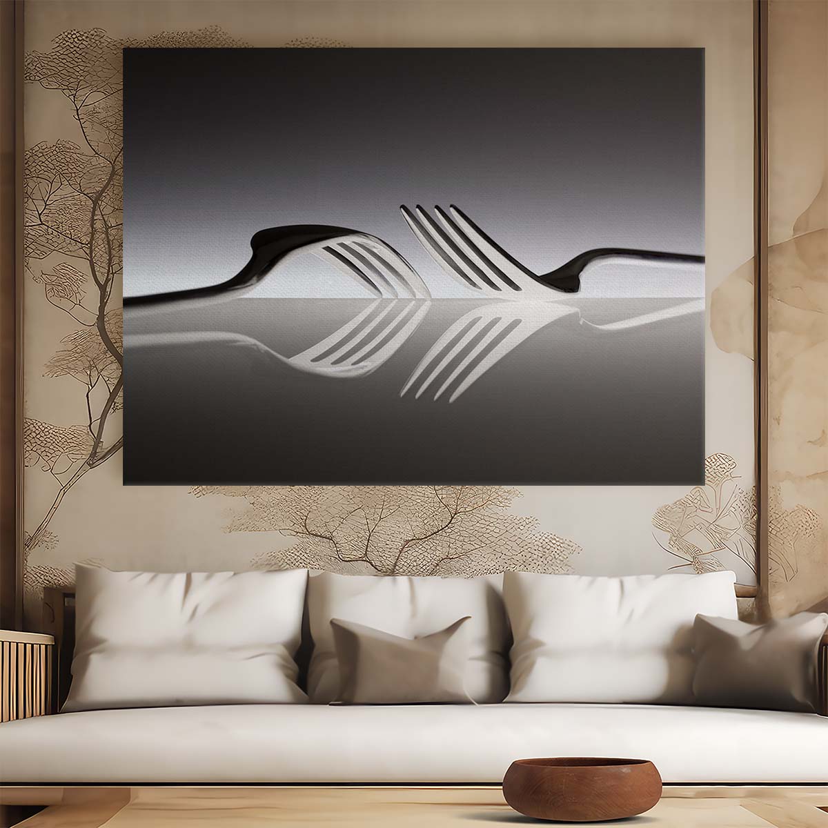 Monochrome Fork Reflection Abstract Kitchen Wall Art Wall Art