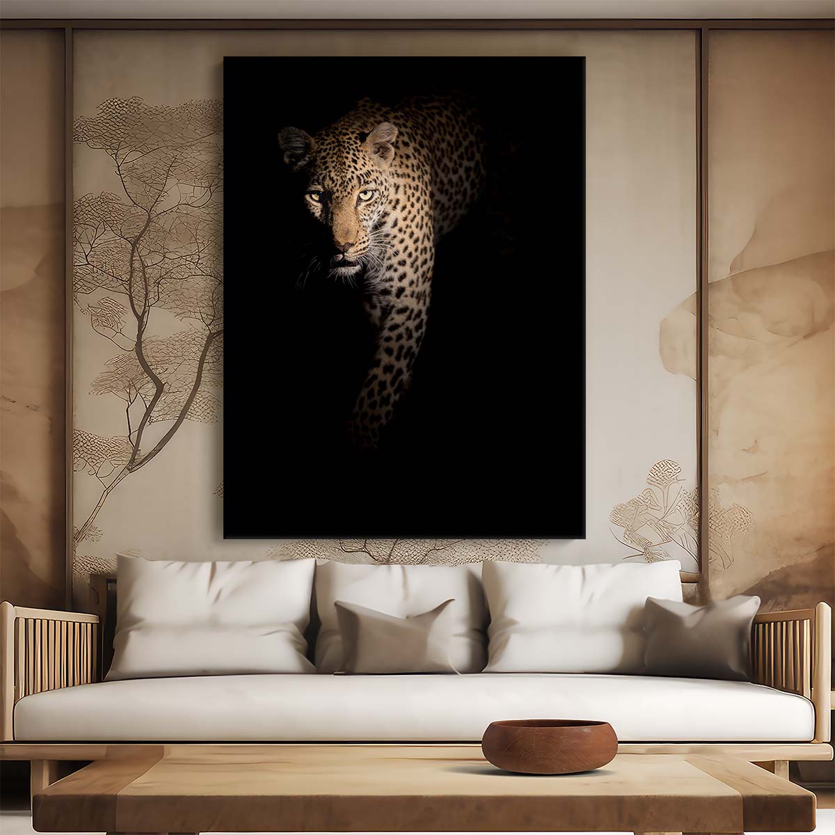 Dark African Leopard Stalking Wildlife Photography Wall Art by Luxuriance Designs, made in USA