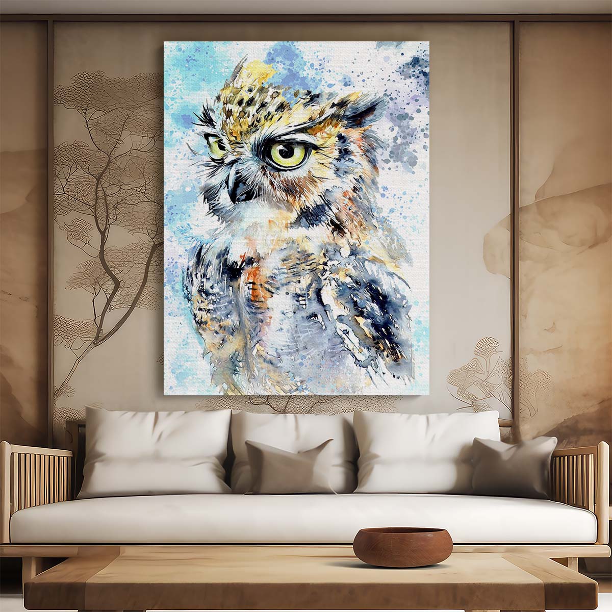 Owl Watercolor Painting Wall Art by Luxuriance Designs. Made in USA.