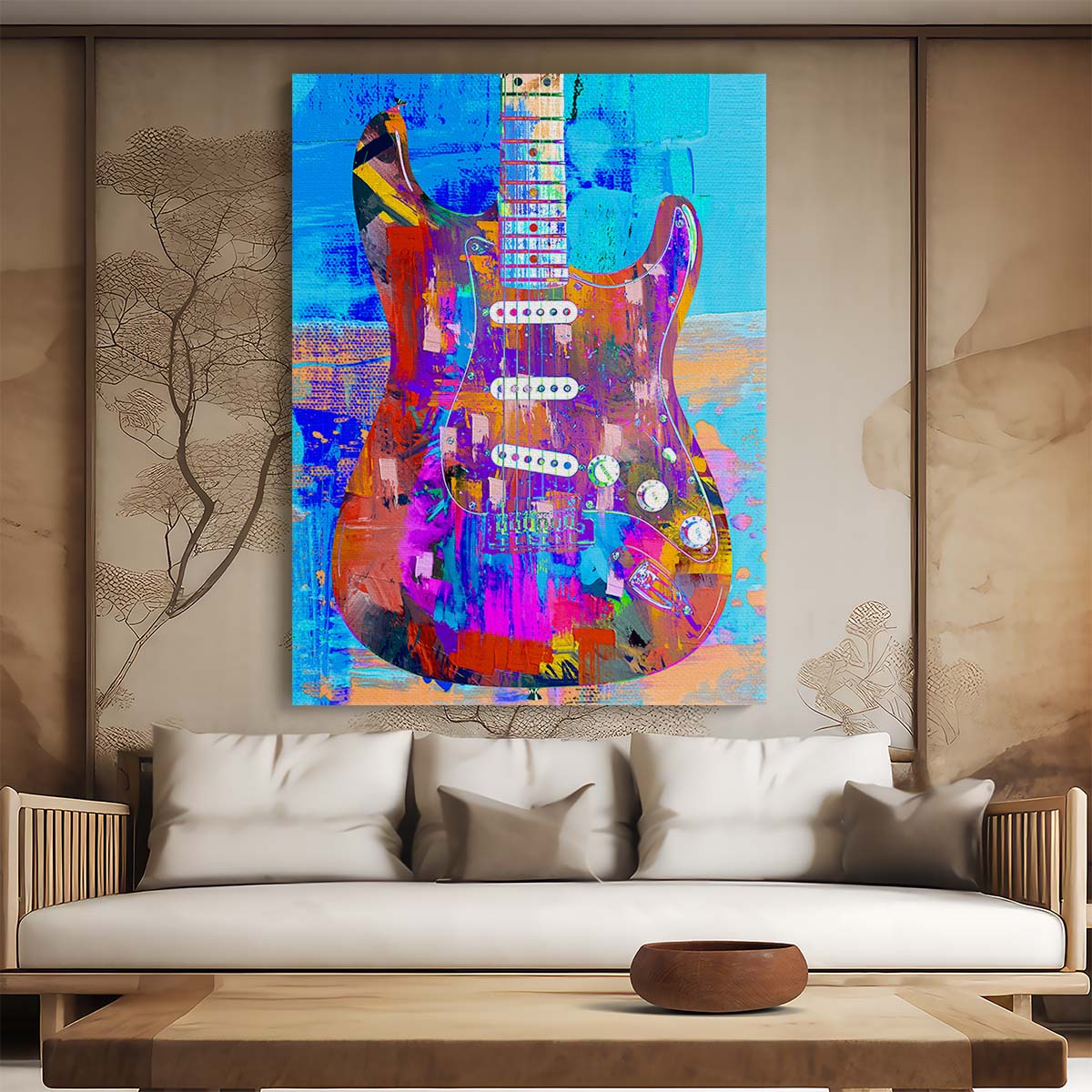 Painted Stratocaster Electric Guitar Wall Art by Luxuriance Designs. Made in USA.