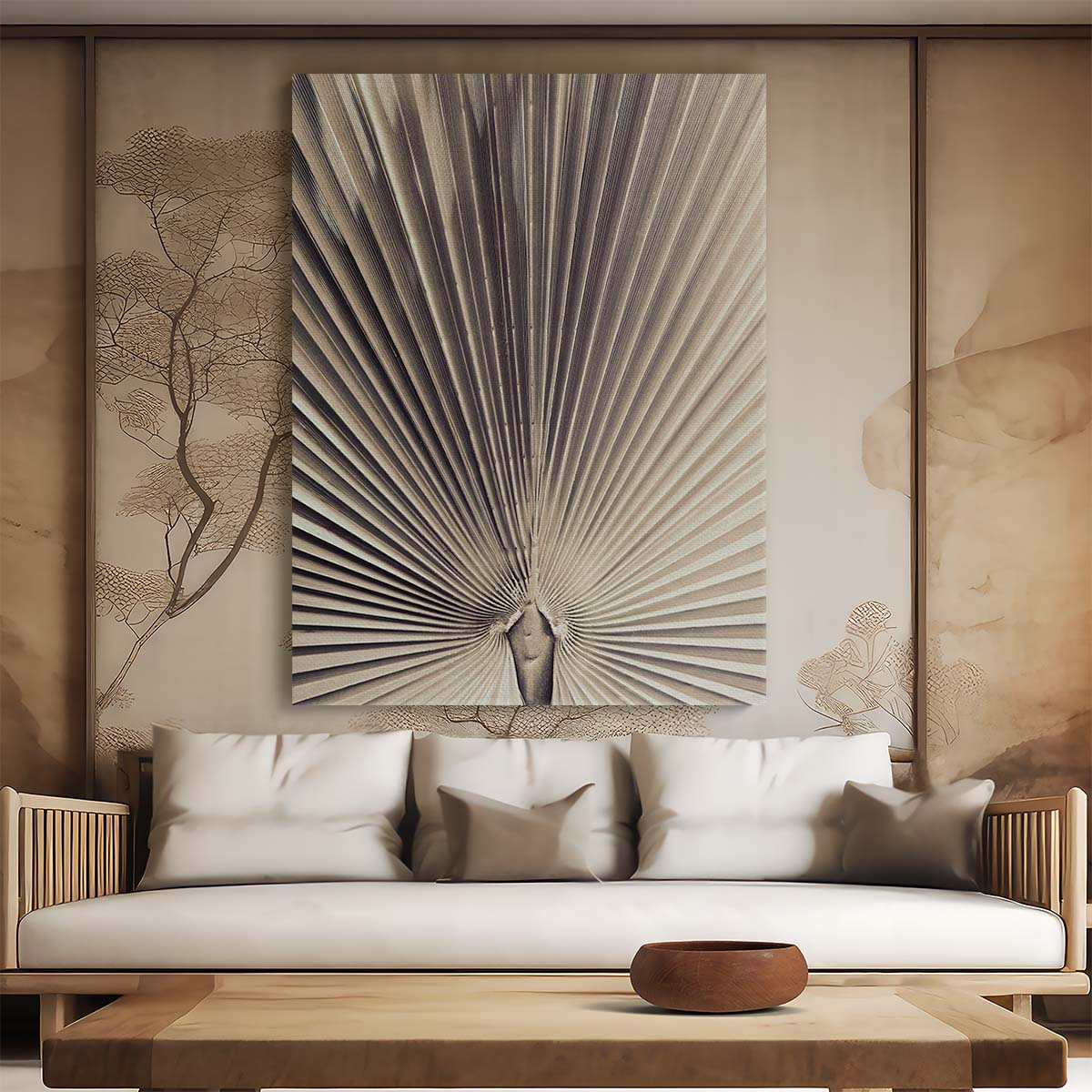 Botanical Still Life Photography Beige Palm Leaf Wall Art by Luxuriance Designs, made in USA