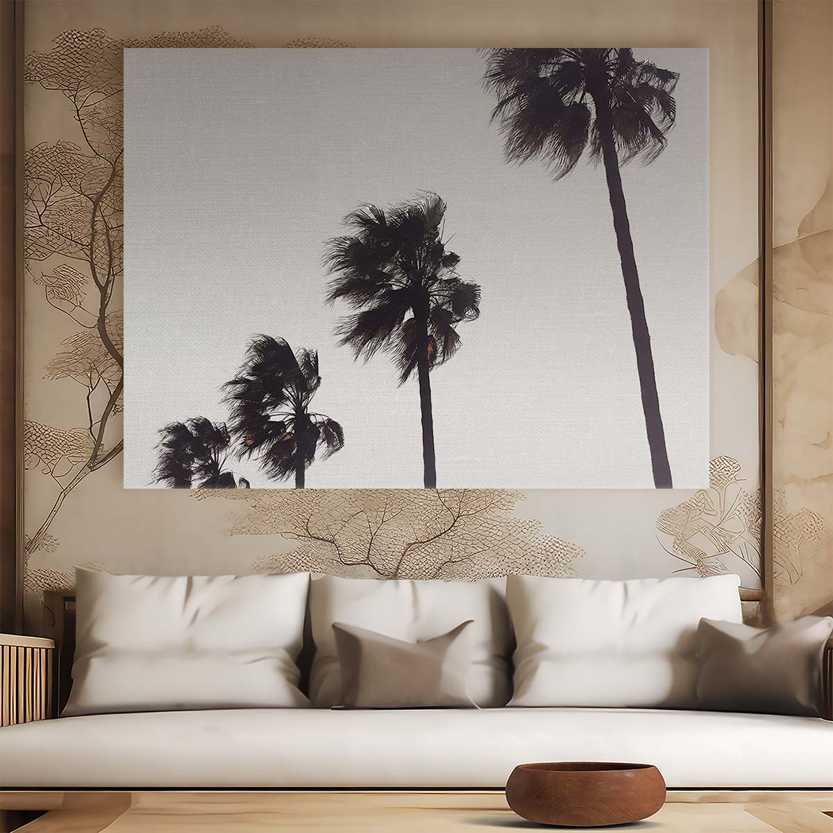 Coastal Paradise Palm Trees Monochrome Landscape Wall Art by Luxuriance Designs. Made in USA.