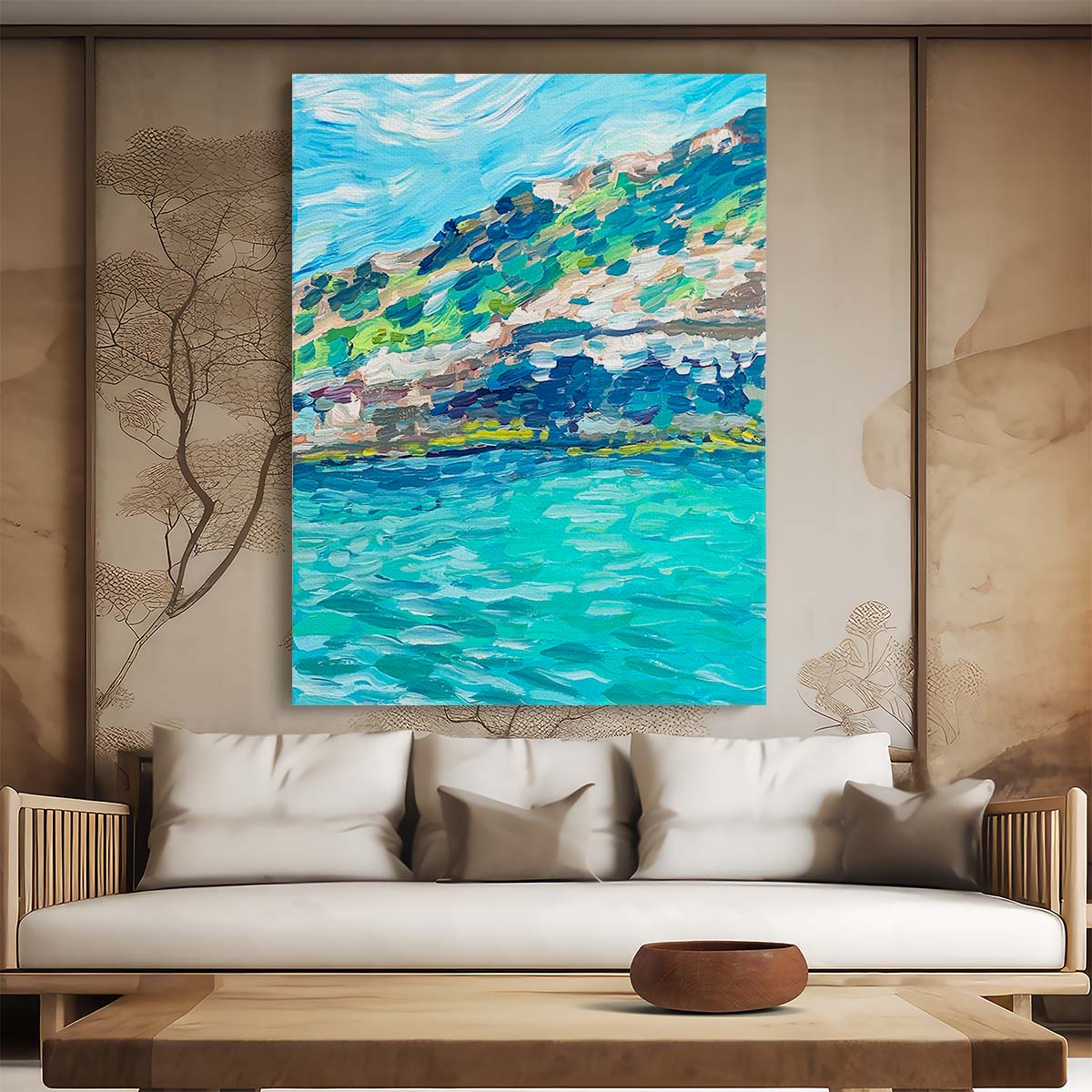 Vibrant Mallorca Spain Seascape Illustrated Acrylic Wall Art by Luxuriance Designs, made in USA