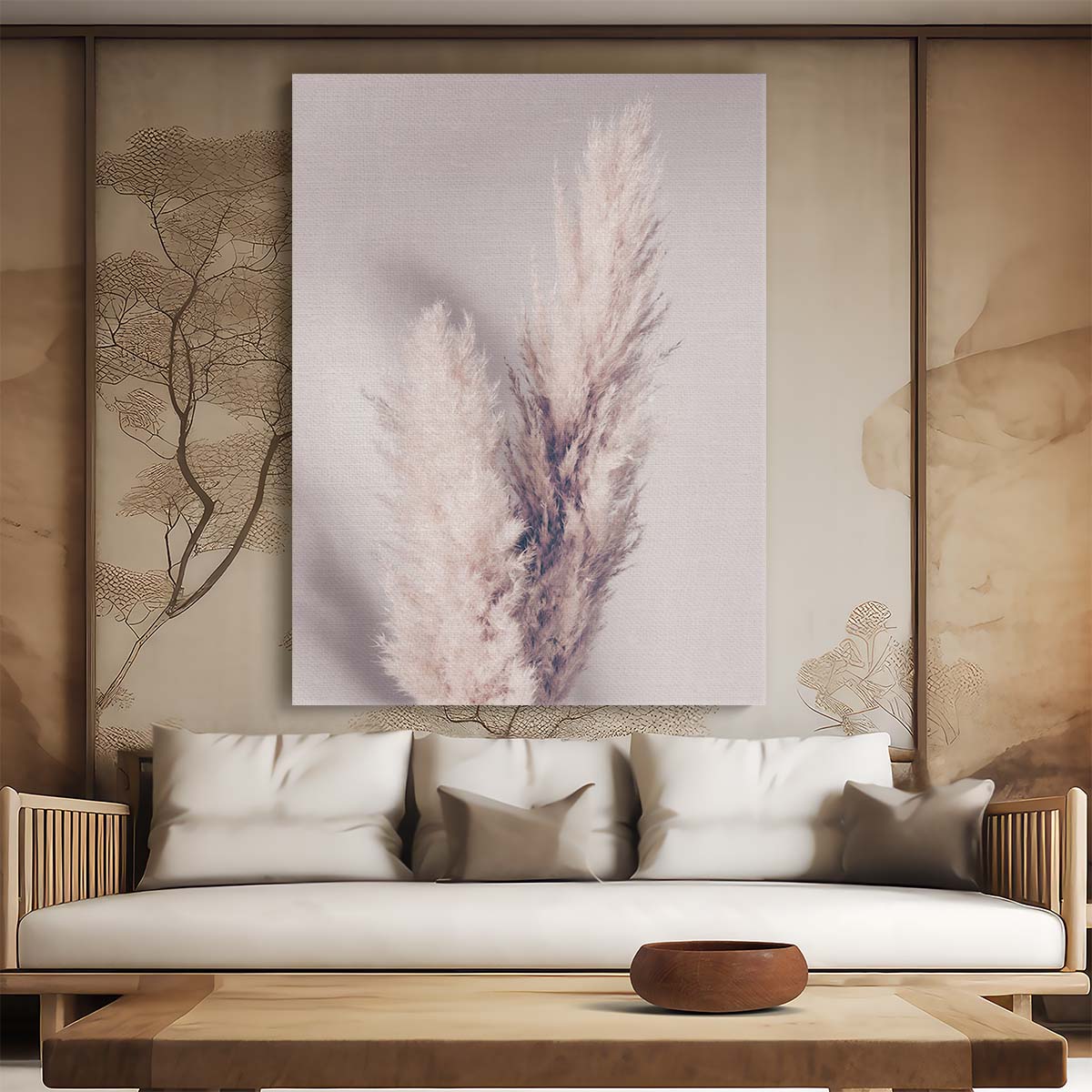 Soft Pampas Grass Beige Botanical Still Life Photography Art by Luxuriance Designs, made in USA