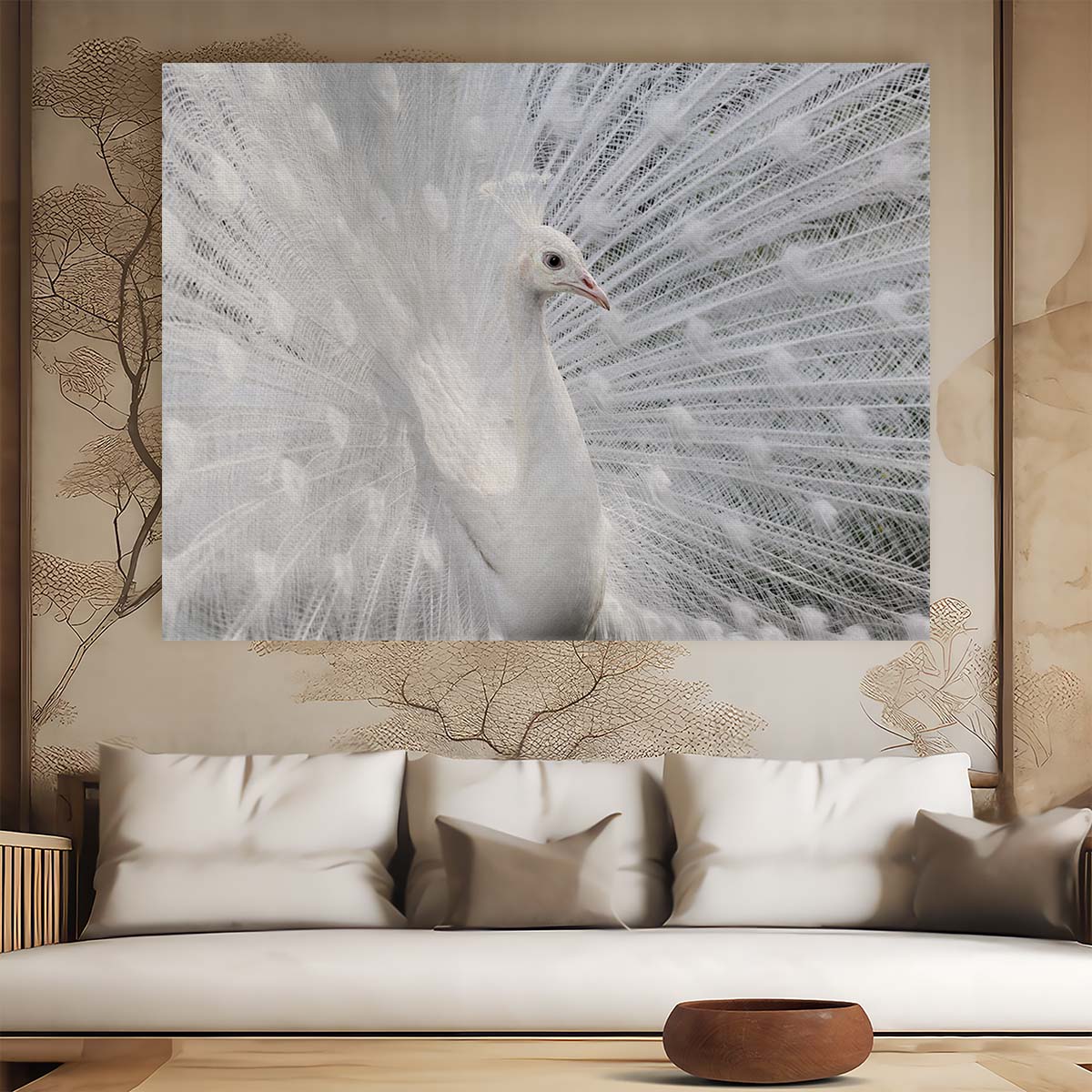 Majestic White Peacock Angel Wings Wildlife Wall Art by Luxuriance Designs. Made in USA.