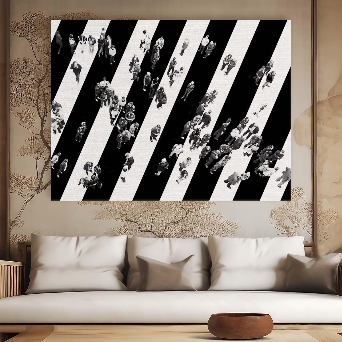 Urban Zebra Crossing Aerial BW Cityscape Wall Art by Luxuriance Designs. Made in USA.