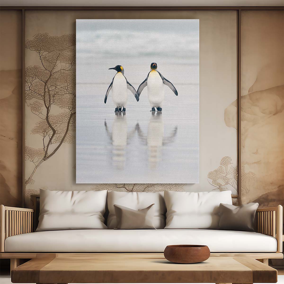 Romantic Penguin Couple Beach Photography, Wildlife Coastal Art by Luxuriance Designs, made in USA