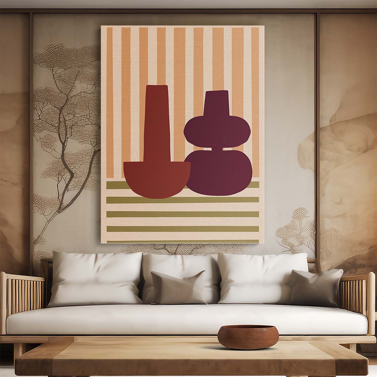 Geometric Abstract Illustration of Purple Vases by Margaux Fugier by Luxuriance Designs, made in USA