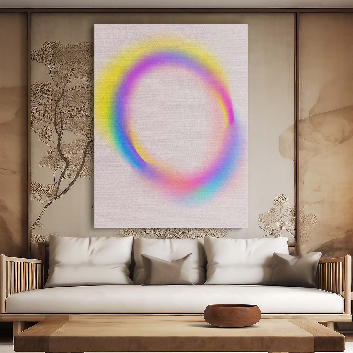 Abstract Geometric Rainbow Neon Circle Illustration by Treechild by Luxuriance Designs, made in USA