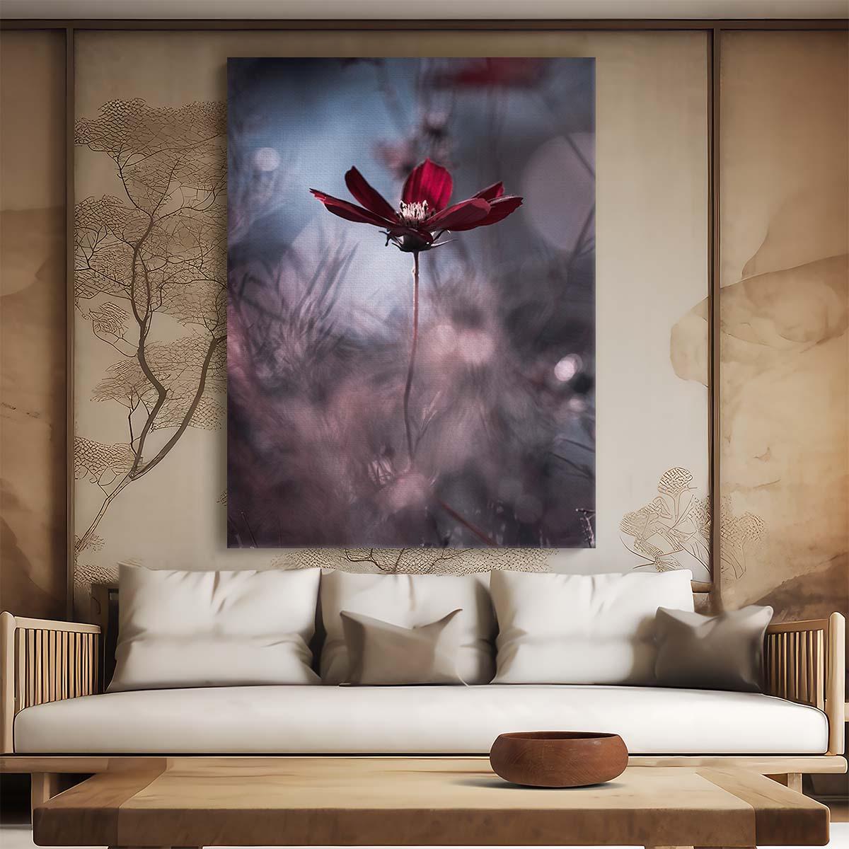 Delicate Red Flower Macro Photography Art by Fabien Bravin by Luxuriance Designs, made in USA