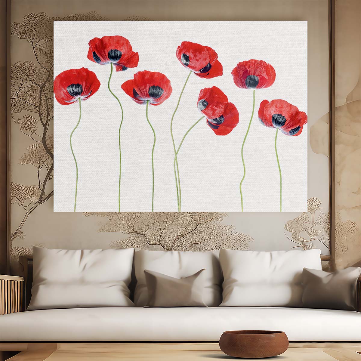 Minimalist Red Poppy Floral Botanical Wall Art by Luxuriance Designs. Made in USA.