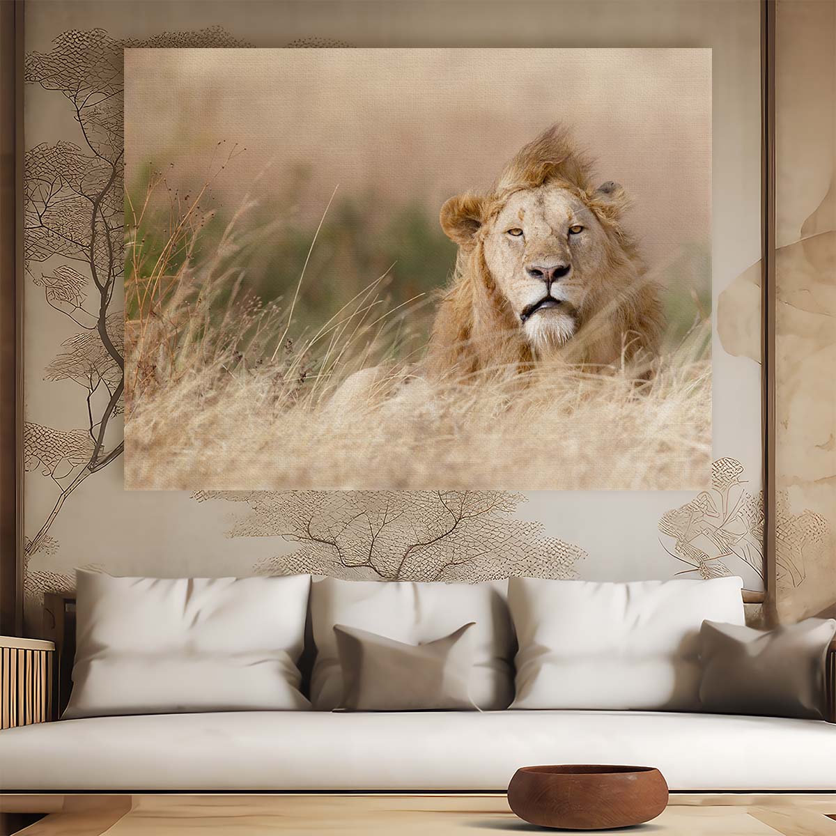 Serengeti King WindSwept Lion Safari Wall Art by Luxuriance Designs. Made in USA.