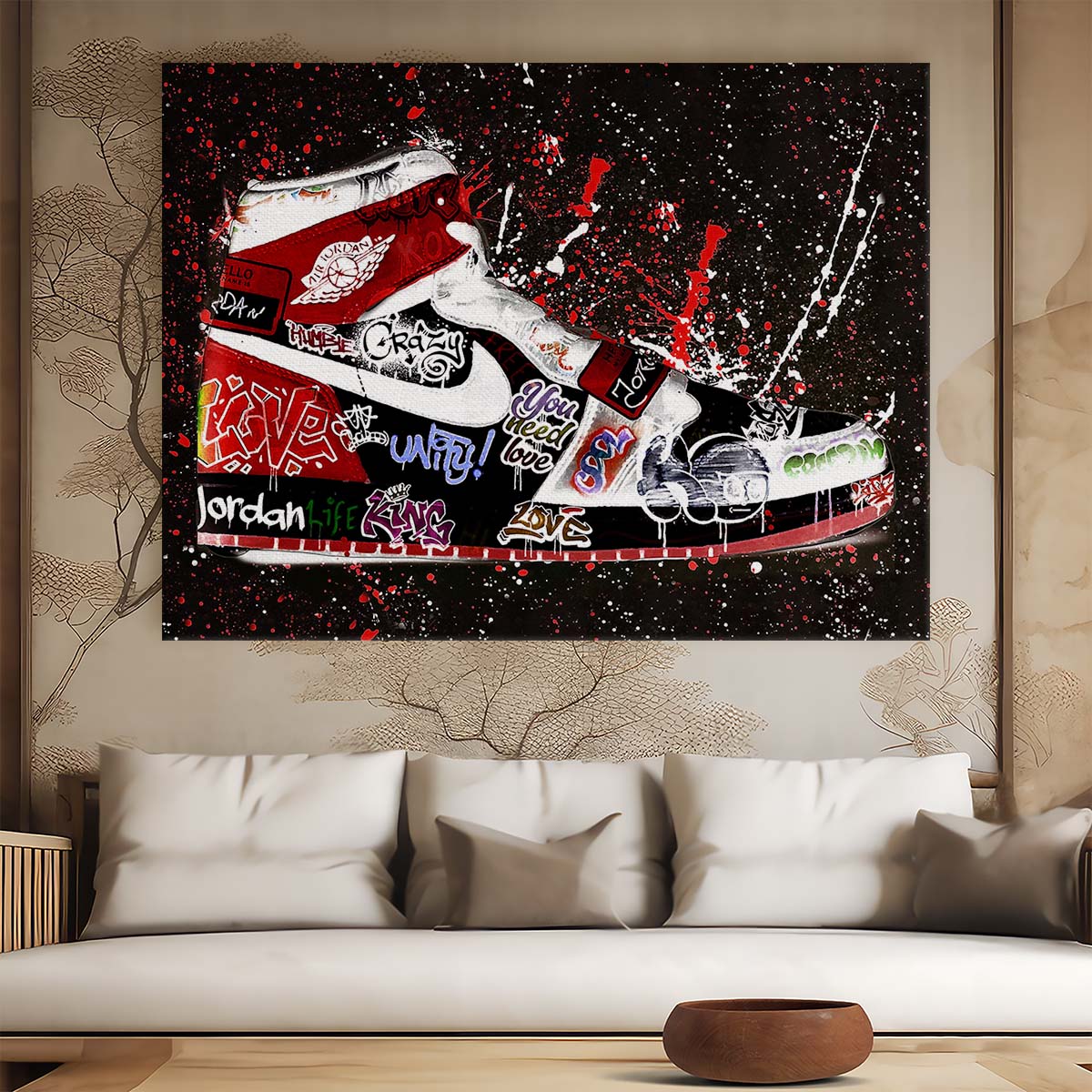 Retro Jordan OG Nike Shoes Graffiti Wall Art by Luxuriance Designs. Made in USA.