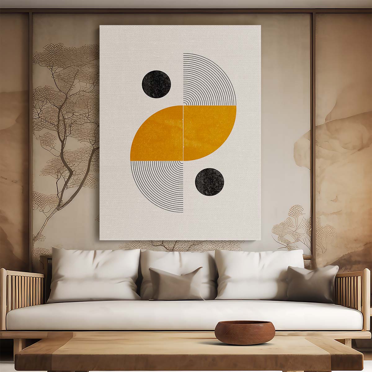 Mid-Century Golden Geometric Illustration Wall Art by MIUUS STUDIO by Luxuriance Designs, made in USA